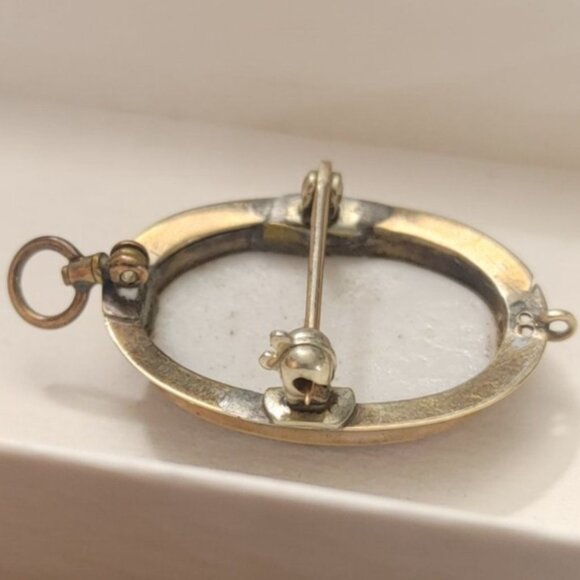 Victorian Antique Brooch Pendant Hand Painted Porcelain Portrait Gold Tone Oval - Picture 6 of 16